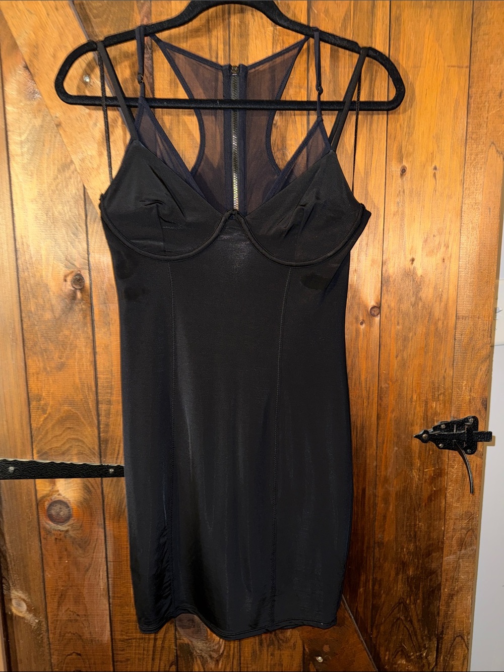 Women's Guess Black Mesh-Back Slip Dress